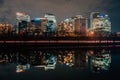 The skyline of Rosslyn reflecting in the Potomac River, in Arlington, Virginia Royalty Free Stock Photo