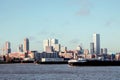 View on Rotterdam harbour with boats on the river Meuse.