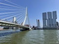 Skyline of Rotterdam with the Erasmus Bridge over the Nieuwe Maas canal