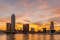 Skyline of Rotterdam in the Netherlands at sunset Royalty Free Stock Photo