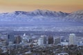 Skyline of Salt Lake City, UT with Snow capped Wasatch Mountains in background Royalty Free Stock Photo