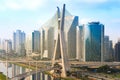 Skyline of Sao Paulo with Octavio Frias de Oliveira Bridge Royalty Free Stock Photo