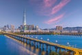 Skyline of seoul, the capital city of south korea with Han River Royalty Free Stock Photo