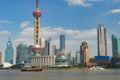 Skyline with Pearl Tower at river in Shanghai Royalty Free Stock Photo