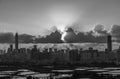 Skyline of Shenzhen city, China under sunset. Viewed from Hong Kong border Royalty Free Stock Photo