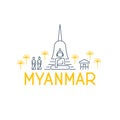 A skyline of sights in Myanmar an a logo beneath