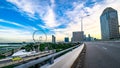 Skyline of Singapore city scape, when travelling along Benjamin Shears Bridge during sunset. Royalty Free Stock Photo