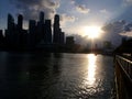 Skyline of Singapore city at sunset in Marina Bay Royalty Free Stock Photo