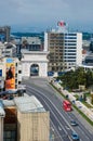 Skyline of Skopje with view of Gate Macedonia and statue of Alexander the Great, vertical