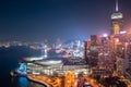 Skyline of skyscrapers in Wan Chai at dusk, with the Hong Kong Convention & Exhibition Centre, 11 Dec 2019 Royalty Free Stock Photo