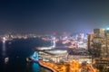 Skyline of skyscrapers in Wan Chai at dusk, with the Hong Kong Convention & Exhibition Centre, 11 Dec 2019 Royalty Free Stock Photo