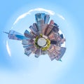 Skyline Sphere Panorama Of Downtown Financial District And The Lower Manhattan In New York City, USA. Mini Planet Style