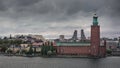 Skyline of Stockholm at cloudy day with Stadshus in Sweden