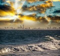 Skyline of Surfers Paradise at sunset - Skyscrapers over the water - Queensland, Australia Royalty Free Stock Photo