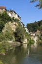 Skyline of Swiss city Fribourg and town wall Royalty Free Stock Photo