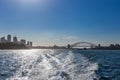 Skyline of Sydney with Opera House and Harbor Bridge seen from the Sea, New South Wales, Australia Royalty Free Stock Photo