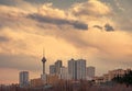 Skyline of Tehran at Sunset with Warm Orange Tone