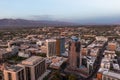 Skyline of Tucson Arizona at dusk, drone shot. Royalty Free Stock Photo