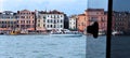 Skyline of Venice waterfront, Italy from a water taxi window