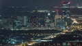 Skyline of Vienna from Danube Viewpoint Leopoldsberg aerial night timelapse. Royalty Free Stock Photo