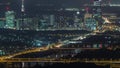 Skyline of Vienna from Danube Viewpoint Leopoldsberg aerial night timelapse. Royalty Free Stock Photo