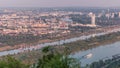 Skyline of Vienna from Danube Viewpoint Leopoldsberg aerial timelapse. Royalty Free Stock Photo