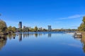 Skyline of Vienna and Donau river autumn