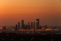 A skyline view of Abu Dhabi, UAE at dusk, looking towards Reem Island