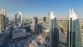 Skyline view of the buildings of Sheikh Zayed Road and DIFC timelapse in Dubai, UAE. Royalty Free Stock Photo