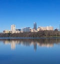 A skyline view of downtown Austin Texas across Lady Bird Lake Royalty Free Stock Photo