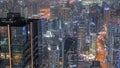 Skyline view of Dubai Marina showing canal surrounded by skyscrapers along shoreline night timelapse. DUBAI, UAE Royalty Free Stock Photo