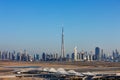 A skyline view of Dubai with numerous skyscapers Royalty Free Stock Photo