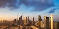 A skyline view of Dubai, UAE showing the buildings of Sheikh Zayed Road and DIFC