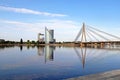 Skyline view of left bank, Kipsala island, and Vansu bridge, Riga, Latvia Royalty Free Stock Photo
