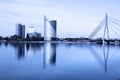 Skyline view of left bank, Kipsala island, and Vansu bridge, Riga, Latvia Royalty Free Stock Photo