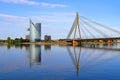 Skyline view of left bank, Kipsala island, and Vansu bridge, Riga, Latvia Royalty Free Stock Photo