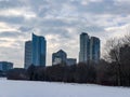 Skyline view of Milwaukee, Wisconsin during winter Royalty Free Stock Photo