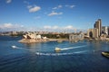 A Skyline View of Sydney Opera House and ferry act Royalty Free Stock Photo