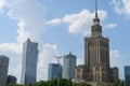 Skyline of Warsaw with business buildings and the communist Palace of Culture and Science