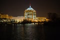 Skyline of Wausau, Wisconsin at night next to the Wisconsin River Royalty Free Stock Photo