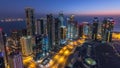 The skyline of the West Bay area from top in Doha timelapse, Qatar.