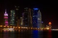 Skyline of West Bay skyscrapers, at night from the Corniche. Doha, Qatar. Royalty Free Stock Photo