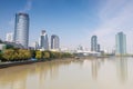 Skylines at the bank of the Yong river in Ningbo City, China