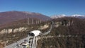 Skypark aj hackett sochi , Sochi National Park, mountains, Mzymta river valley. Aerial view. Winter forest