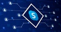 Skype social network icon connecting the system with other users, on a technological background with code elements 3d