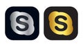 Skype social media icons. silver and gold metal design
