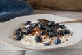 High protein dish with icelandic skyr, berries and flaxseeds Royalty Free Stock Photo