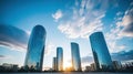 Skyscape of a group of modern office buildings in the city of Barcelona