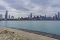 Skyscapers and skylin of Chicago and Lake Michigan from Milennium Park Royalty Free Stock Photo