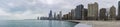 Skyscapers and skylin of Chicago and Lake Michigan from Milennium Park